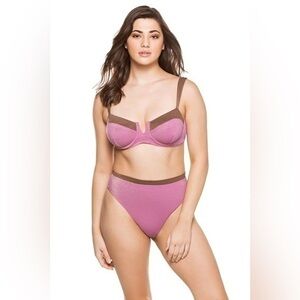 Revolve x Maxswim brown and pink swimsuit bikini 36-38D bottoms XS set NWT